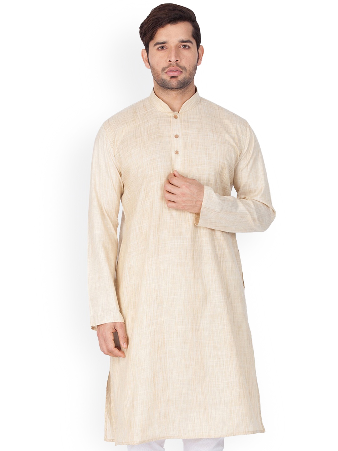 

Mitera Cream Mandarin Collar Straight Kurta with Pyjamas