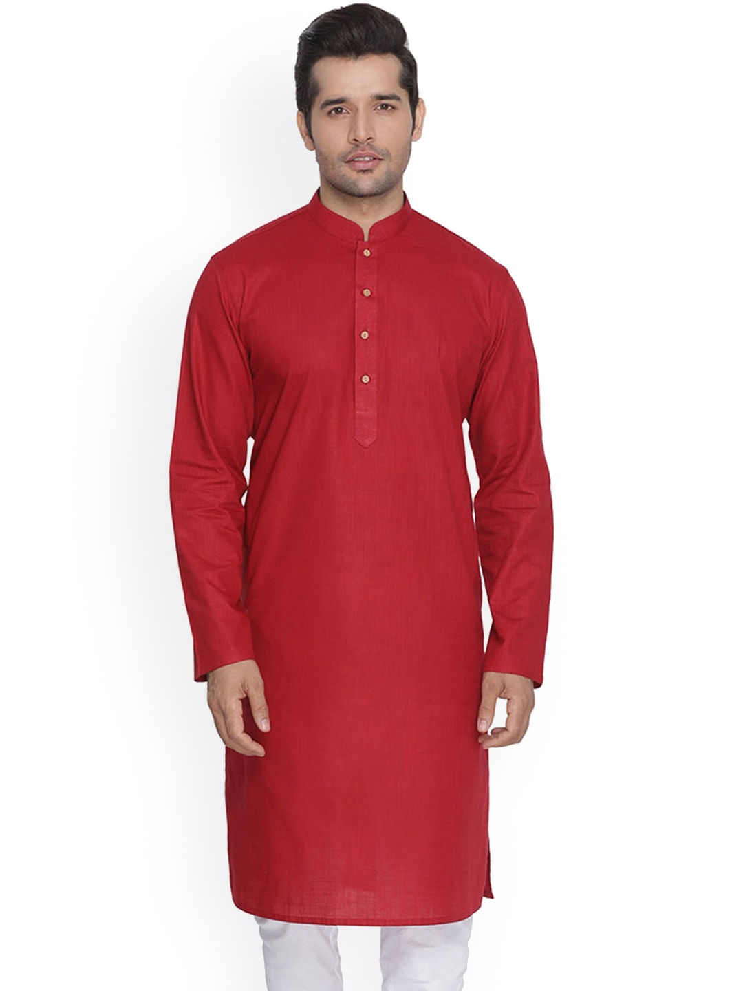 

Mitera Red Mandarin Collar Straight Kurta with Pyjamas