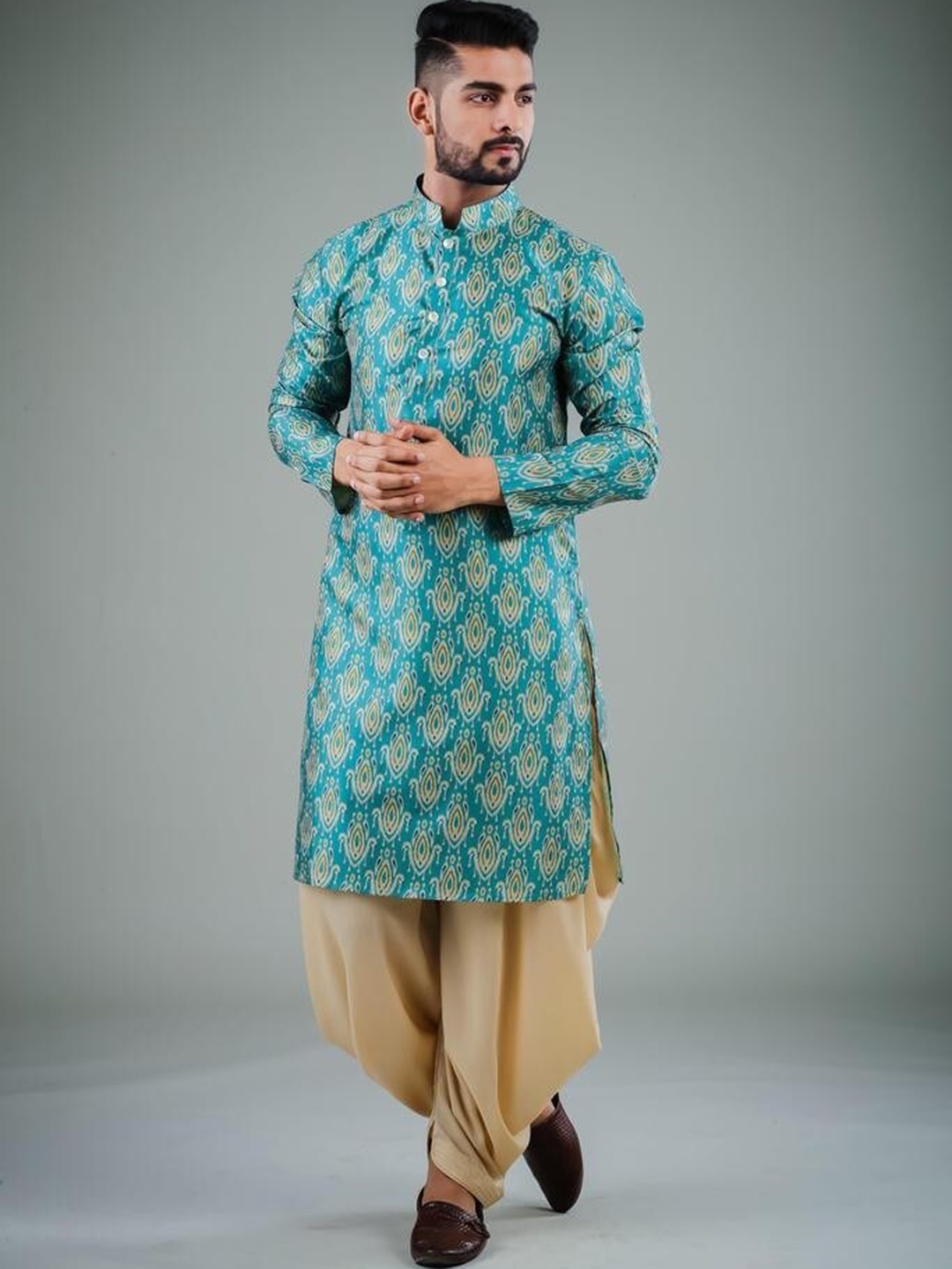 

Mitera Ethnic Motifs Printed Regular Satin Cotton Kurta With Patiala, Teal