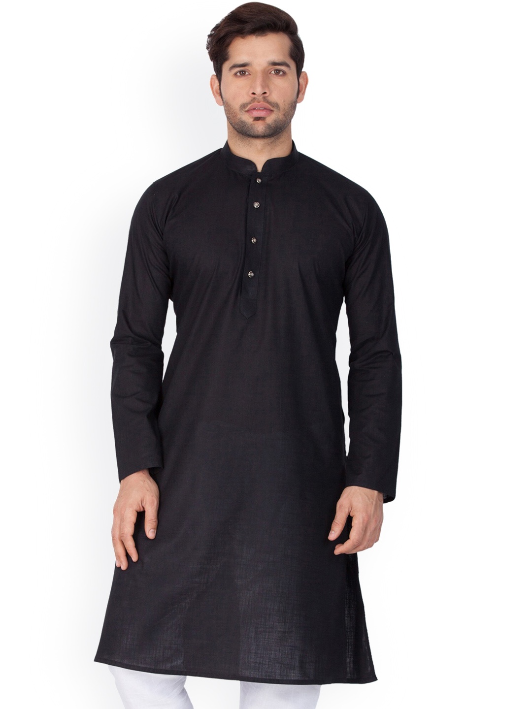 

Mitera Mandarin Collar Regular Cotton Kurta With Pyjama, Black