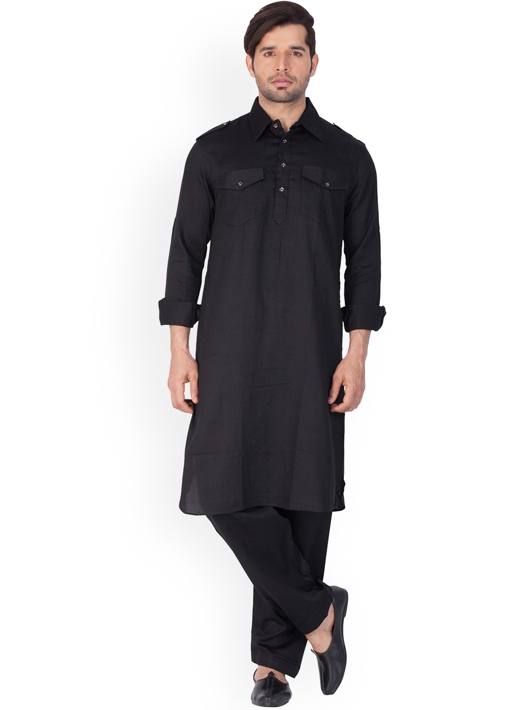 

Mitera Regular Pathani Cotton Kurta With Pyjama, Black