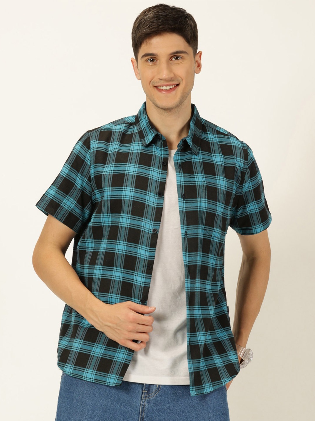 

Metronaut Original Slim Fit Buffalo Checks Opaque Pure Cotton Casual Shirt, Blue