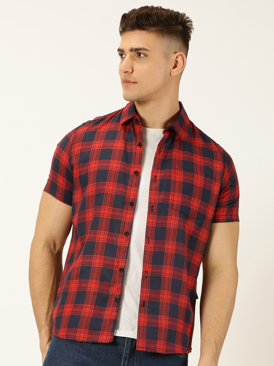 

Metronaut Original Slim Fit Buffalo Checks Opaque Pure Cotton Casual Shirt, Red