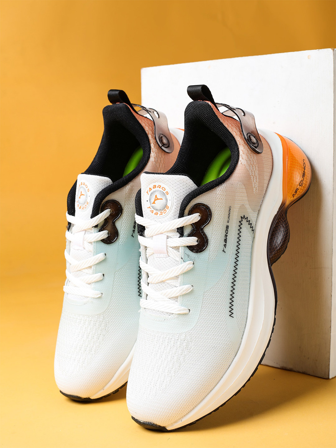 

ABROS Men Lace Up Mesh Running Shoes, Off white