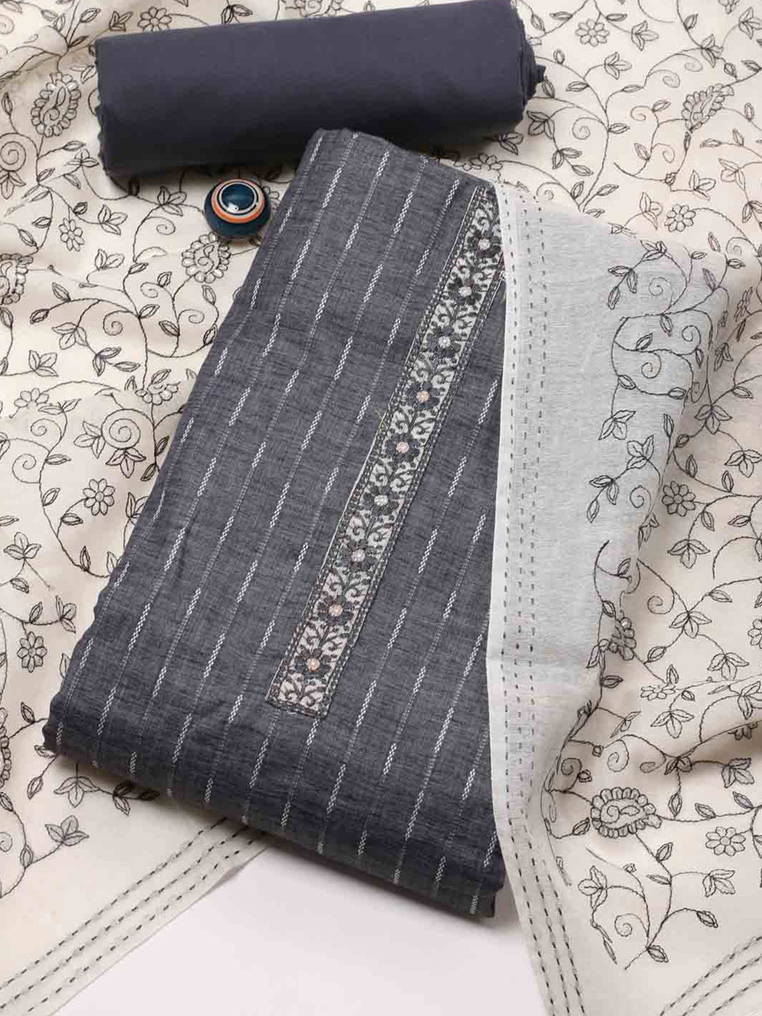 

Meena Bazaar Woven Design Unstitched Dress Material, Grey