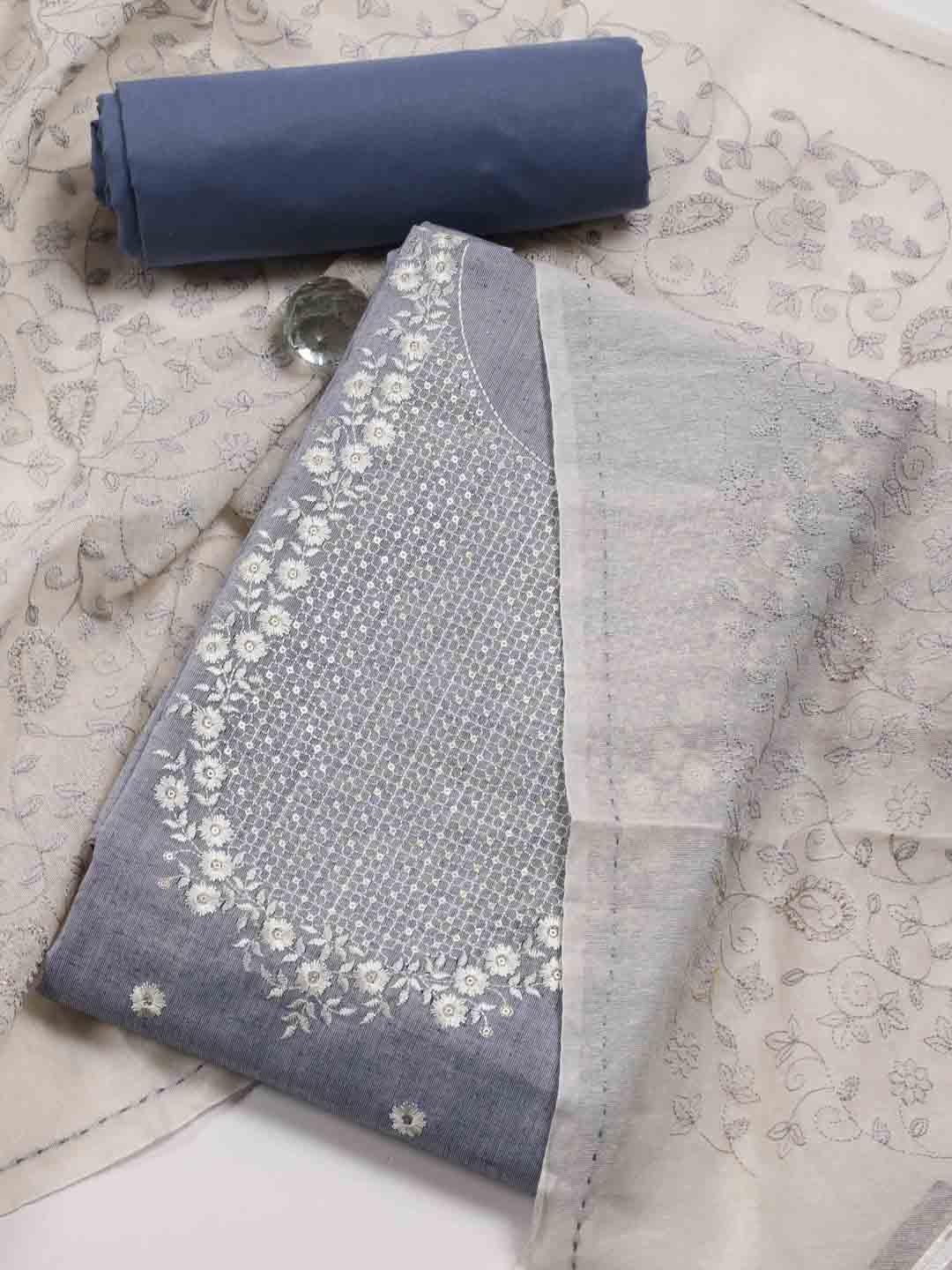 

Meena Bazaar Floral Embroidered Unstitched Dress Material, Blue