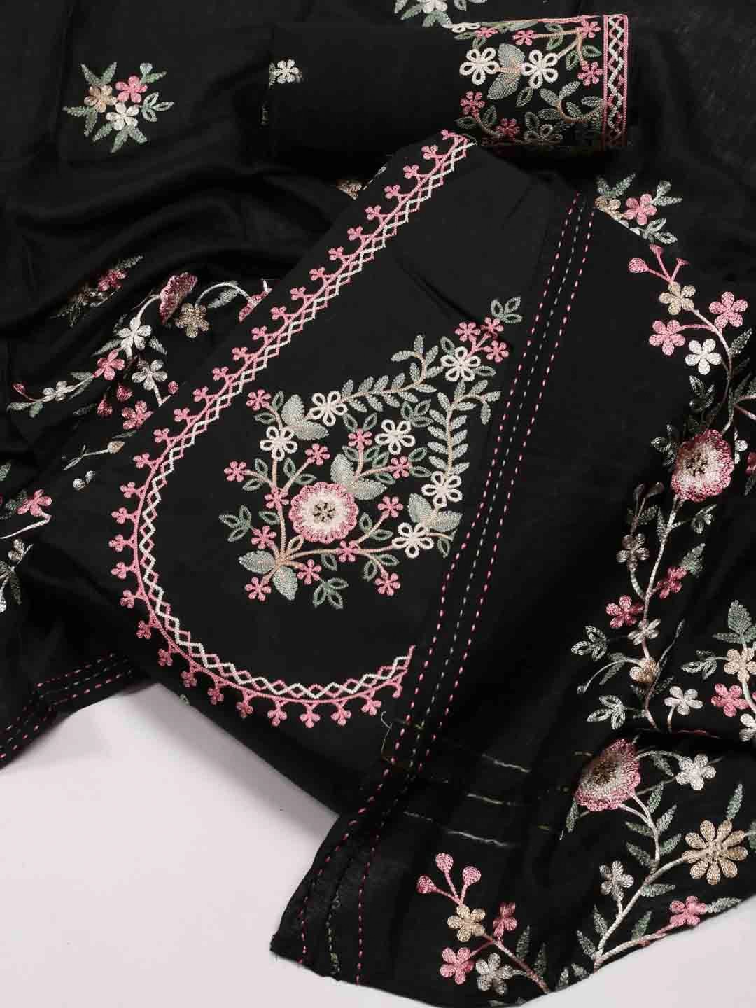 

Meena Bazaar Floral Embroidered Unstitched Dress Material, Black