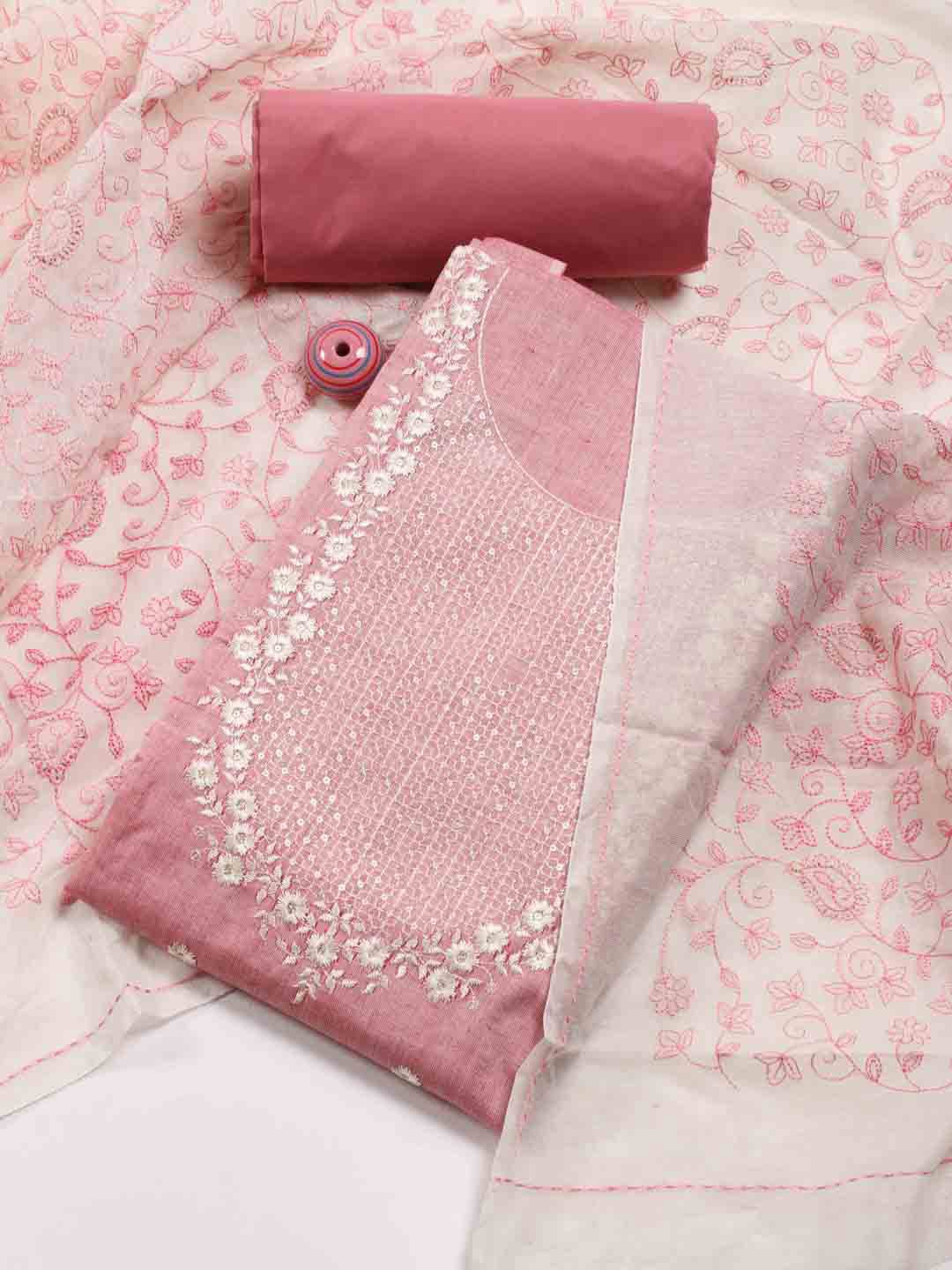 

Meena Bazaar Floral Embroidered Unstitched Dress Material, Pink