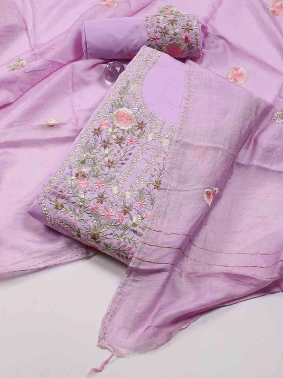 

Meena Bazaar Floral Embroidered Unstitched Dress Material, Purple