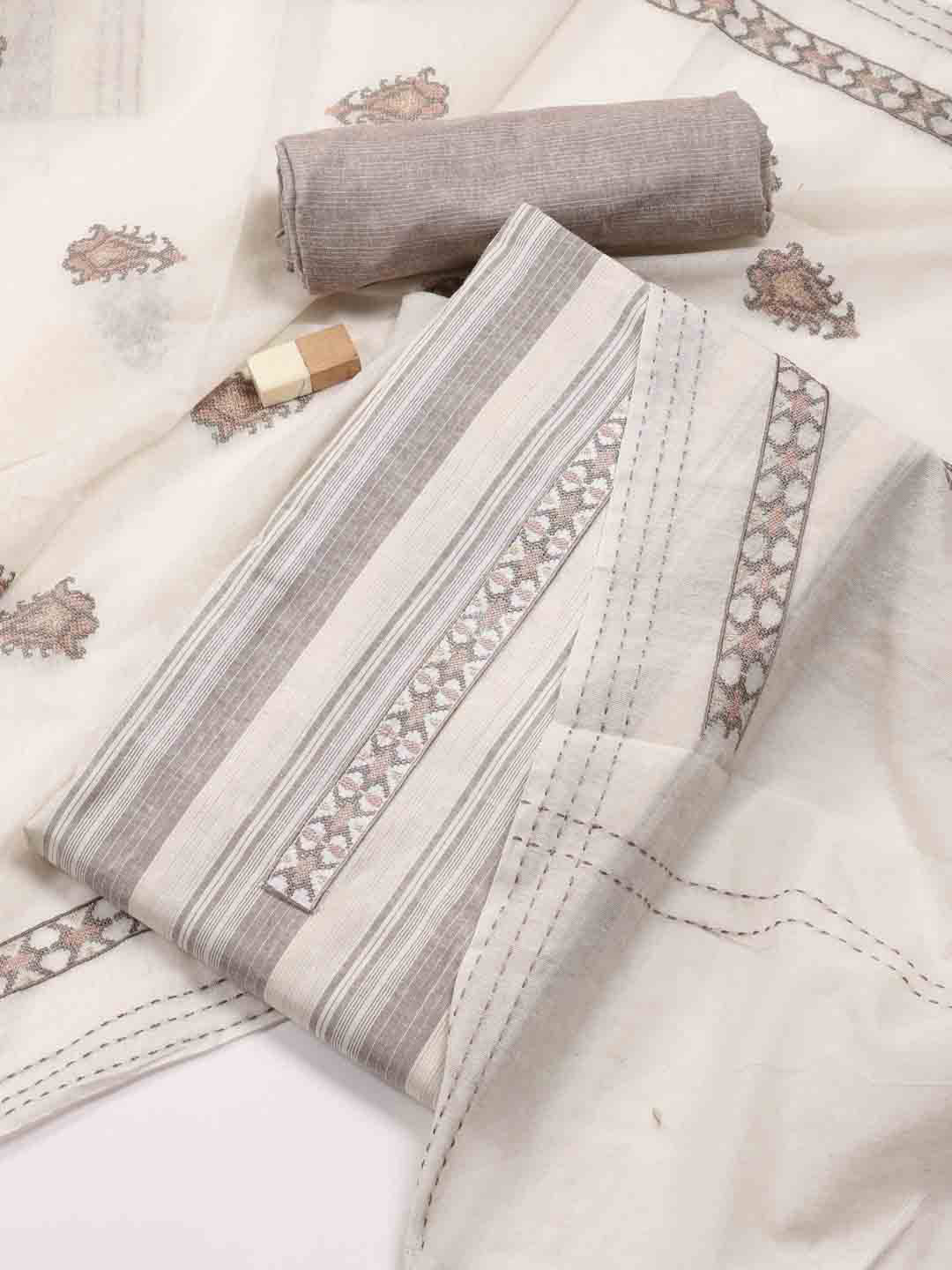 

Meena Bazaar Striped Woven Design Unstitched Dress Material, Beige