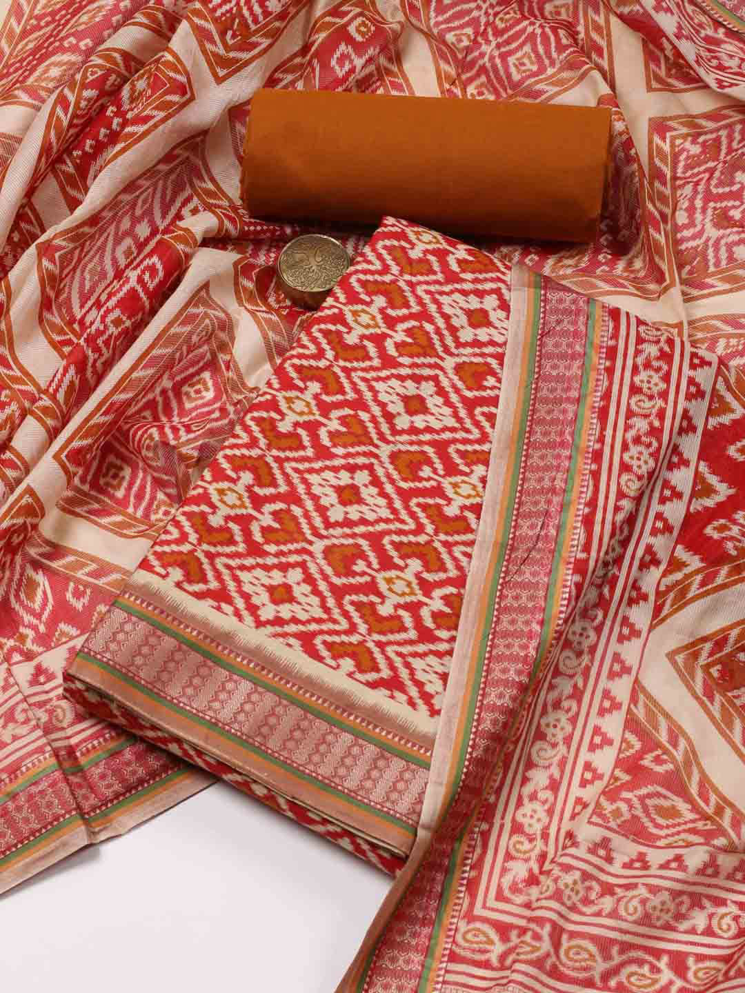 

Meena Bazaar Ethnic Motifs Printed Unstitched Dress Material, Rust