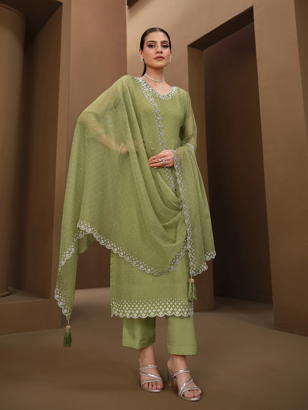 

Meena Bazaar Embroidered Unstitched Dress Material, Green