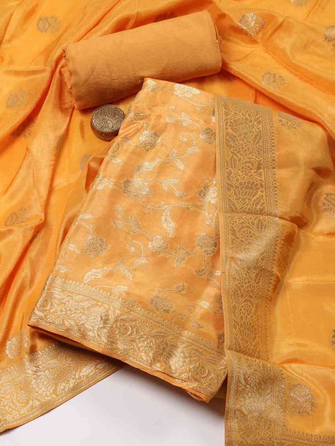 

Meena Bazaar Art Silk Unstitched Dress Material, Mustard