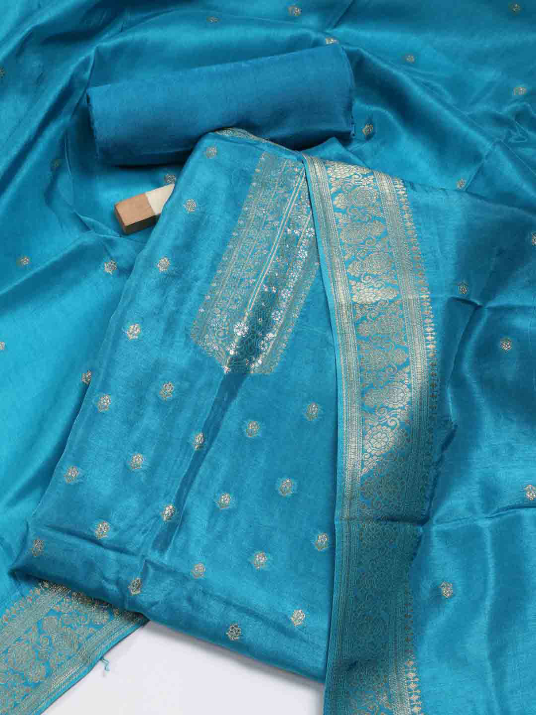 

Meena Bazaar Ethnic Motifs Woven Design Unstitched Dress Material, Blue