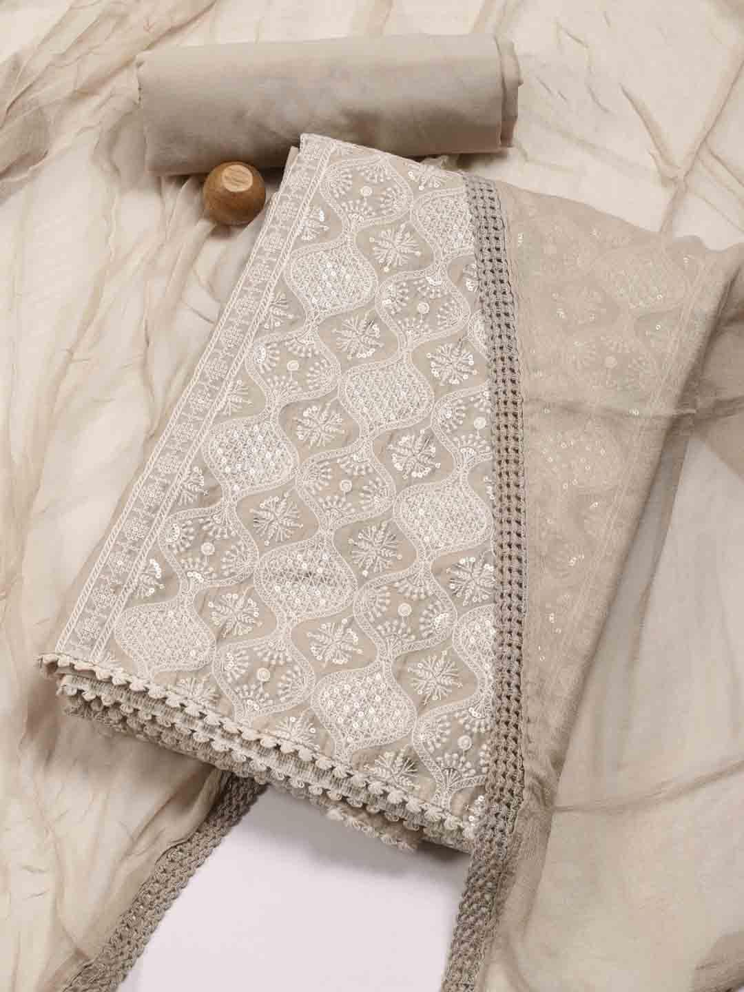 

Meena Bazaar Ethnic Motifs Embroidered Sequined Art Silk Unstitched Dress Material, Grey