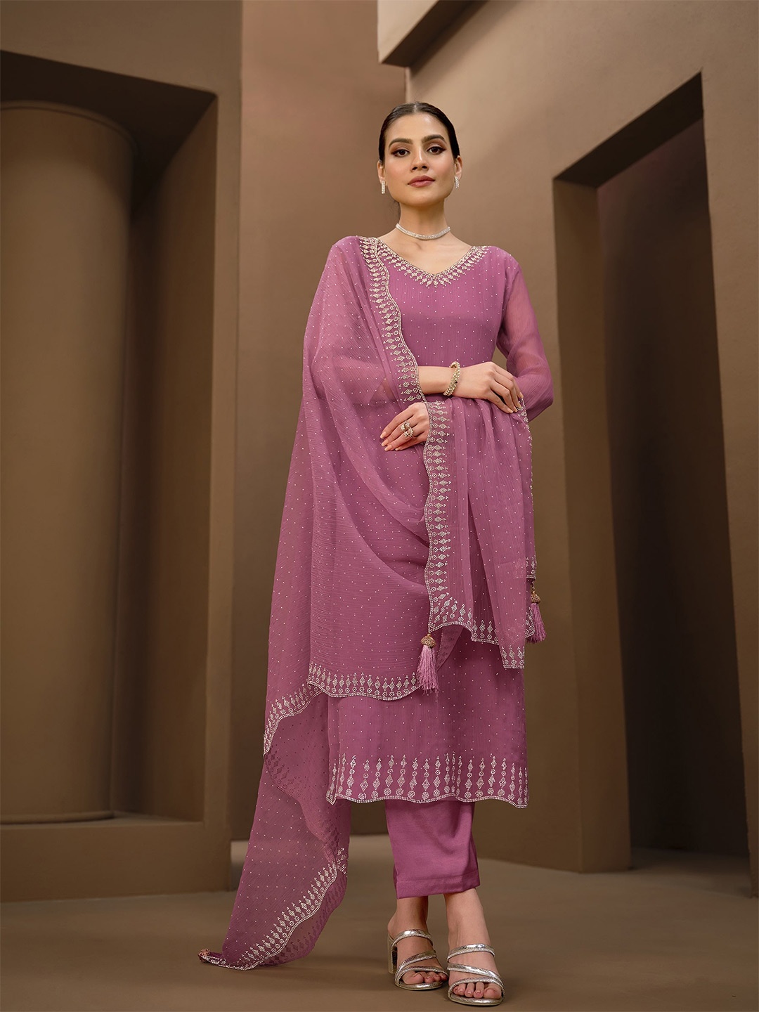 

Meena Bazaar Embroidered Unstitched Dress Material, Pink