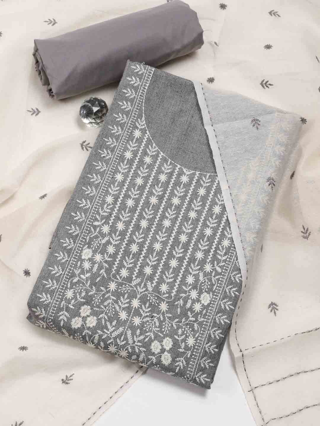 

Meena Bazaar Ethnic Motifs Embroidered Unstitched Dress Material, Grey