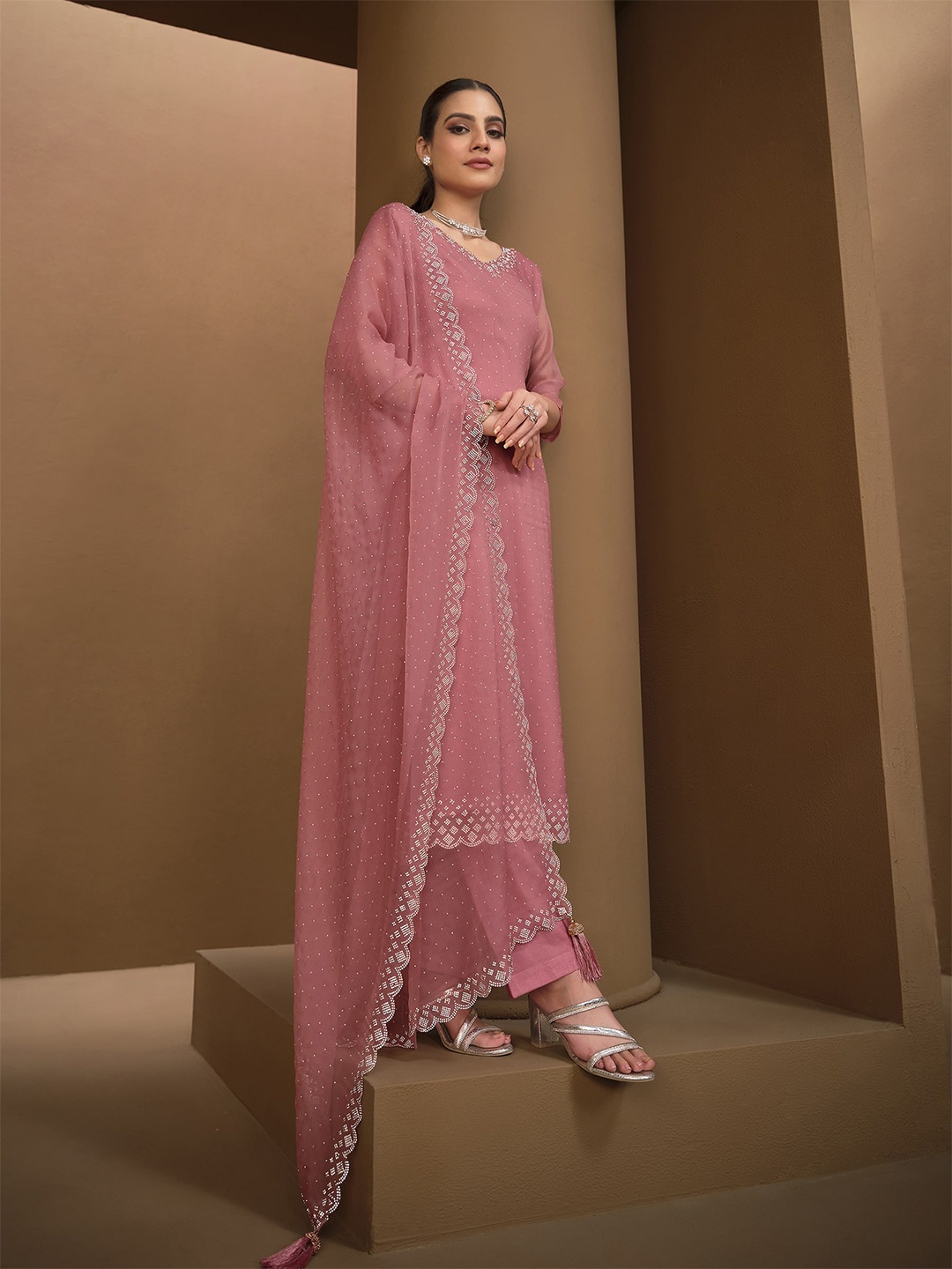 

Meena Bazaar Embroidered Unstitched Dress Material, Pink