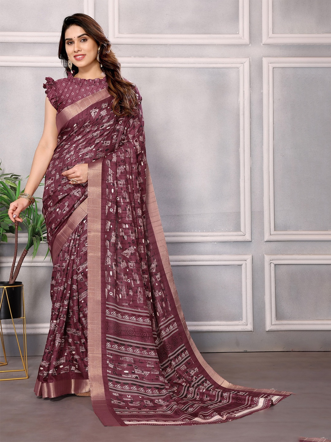 

saretramall Zari Pure Cotton Handloom Maheshwari Saree, Maroon