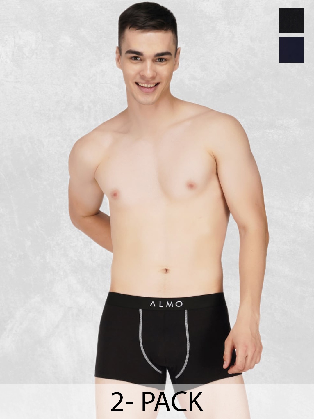 

Almo Wear Pack Of 2 Mid-Rise Cotton Anti-Microbial Trunks CE-T-BBL, Navy blue