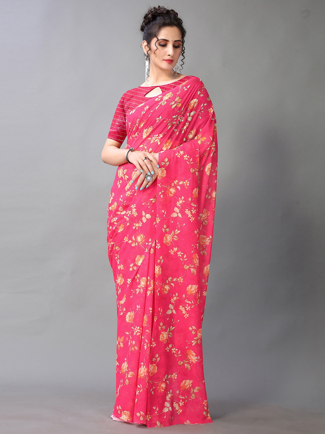 

Shaily Floral Printed Saree, Pink