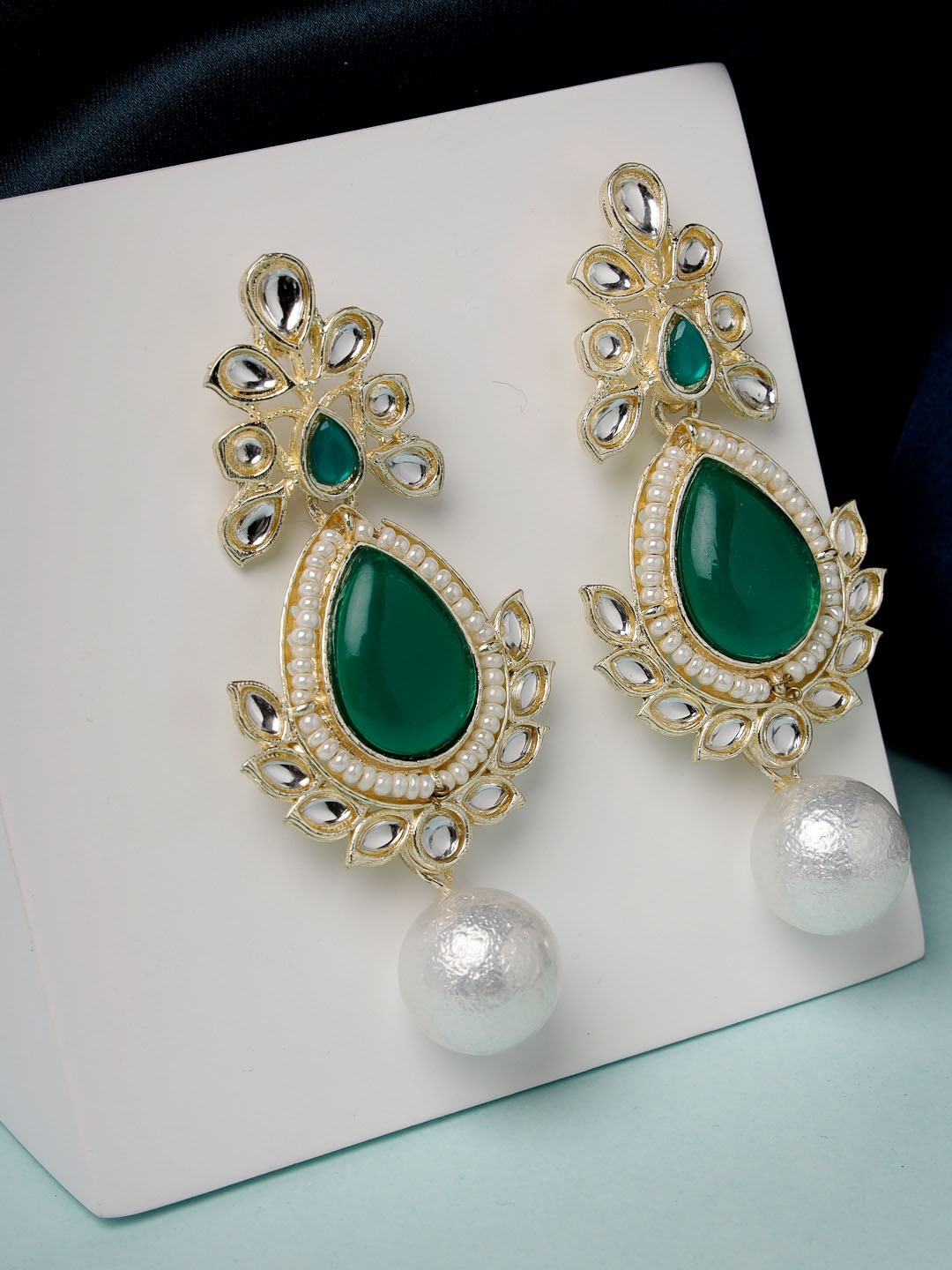 

ADIVA Gold-Plated Kundan-Studded & Pearl Beaded Classic Drop Earrings