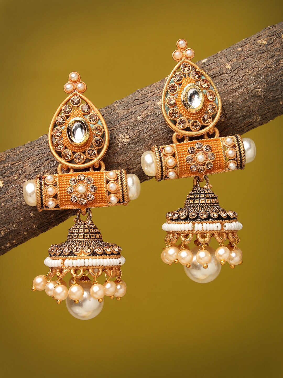 

ADIVA Gold-Plated Kundan-Studded Dome Shaped Jhumkas