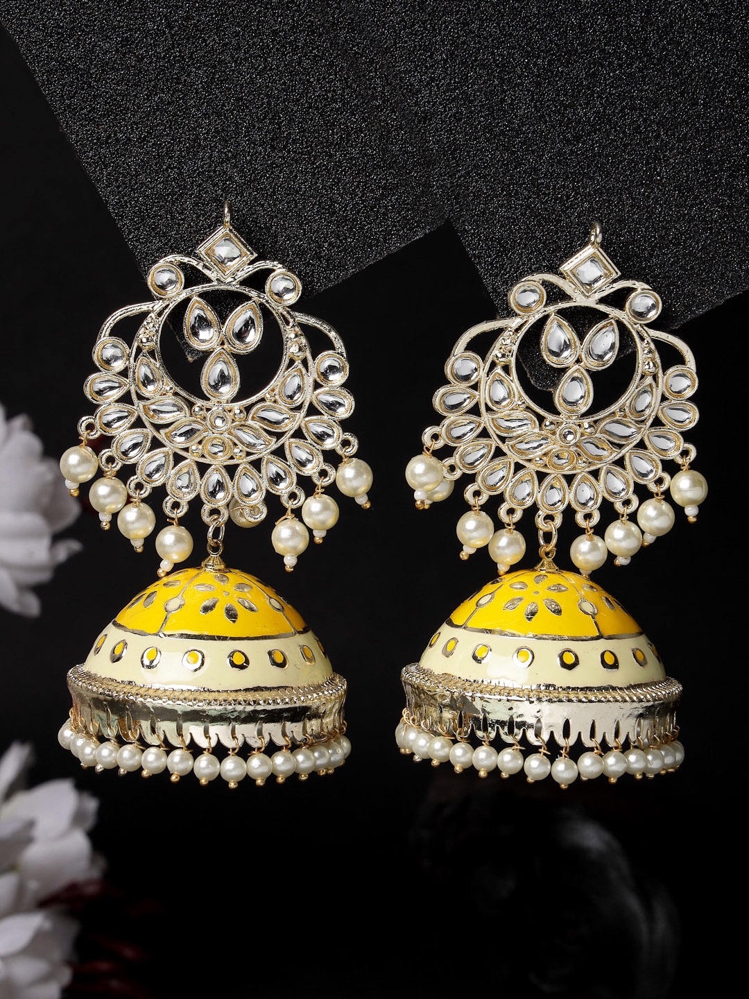 

ADIVA Gold-Plated Kundan-Studded Meenakari Dome Shaped Jhumkas