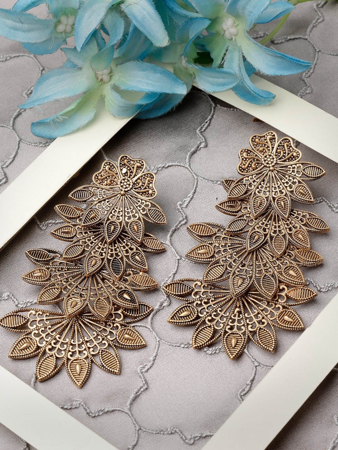 

ADIVA Gold-Plated Oxidised Contemporary Chandbalis