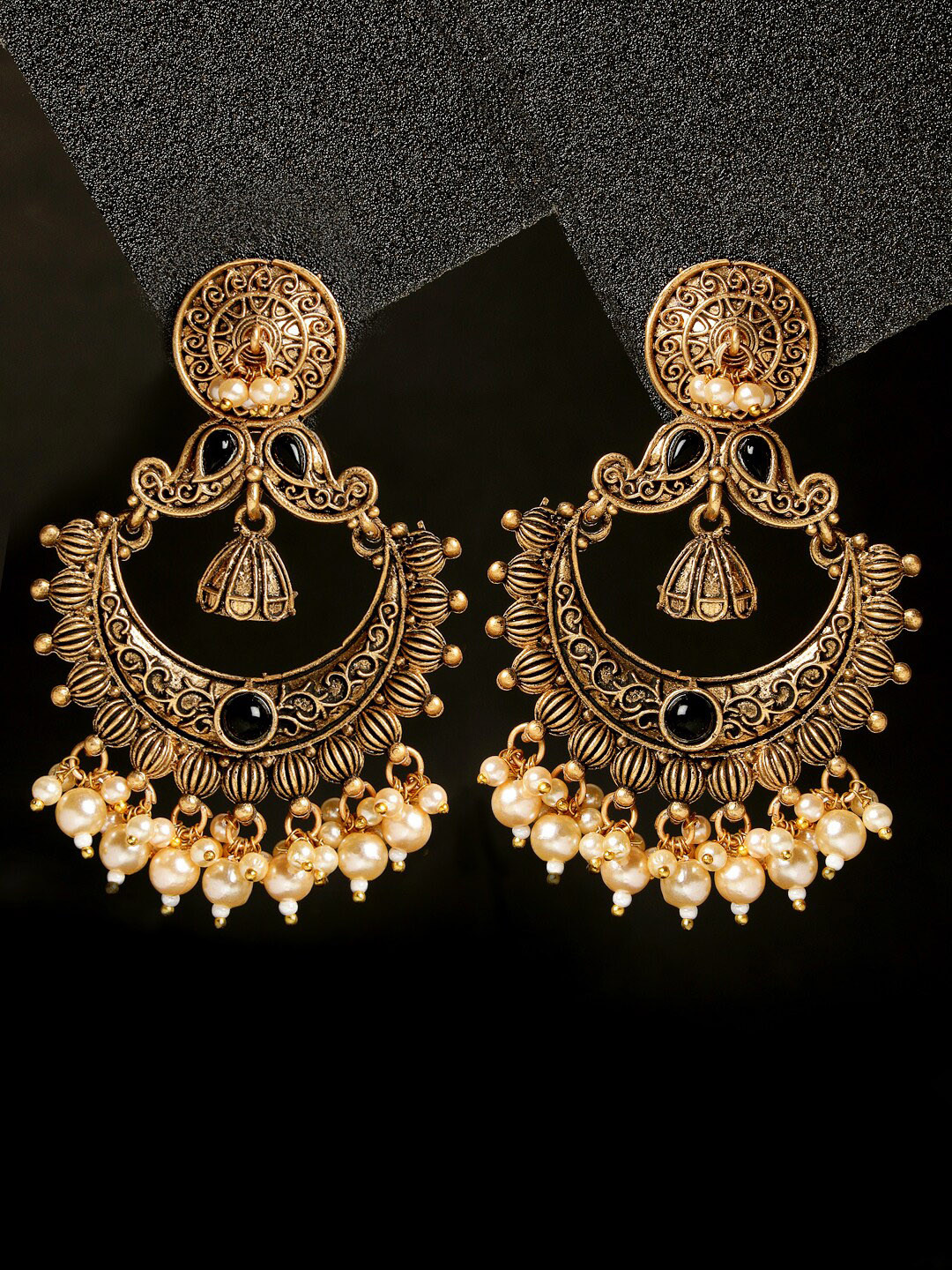 

ADIVA Gold-Plated Stone-Studded & Beaded Classic Chandbalis