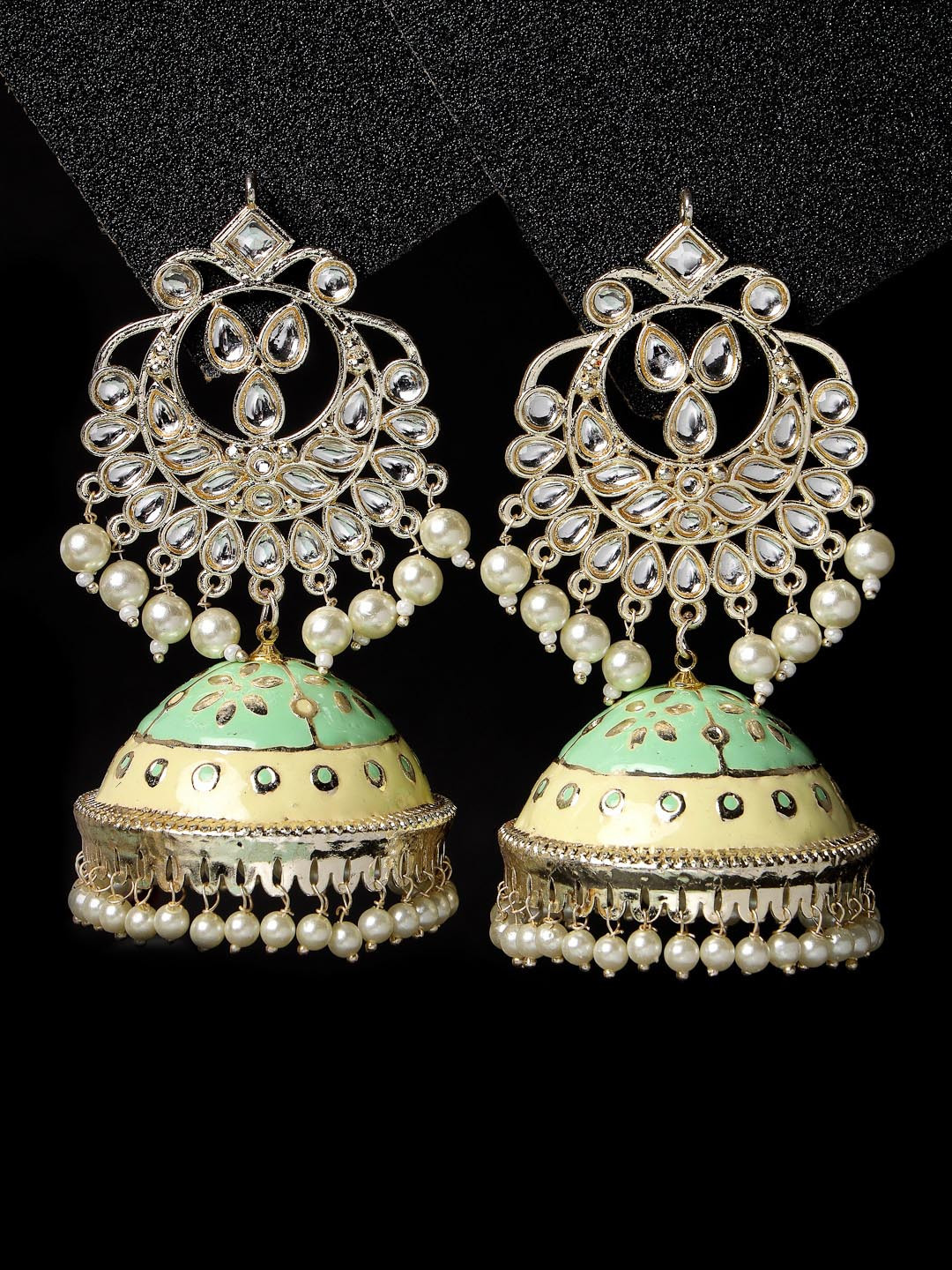 

ADIVA Gold-Plated Kundan Studded Meenakari Contemporary Jhumkas