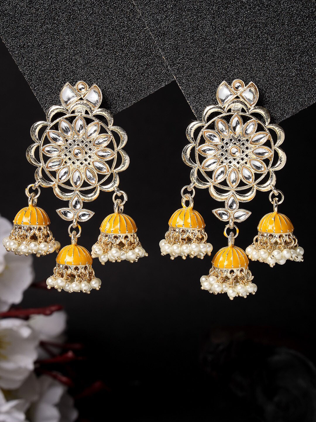 

ADIVA Gold-Plated Kundan Studded Contemporary Jhumkas