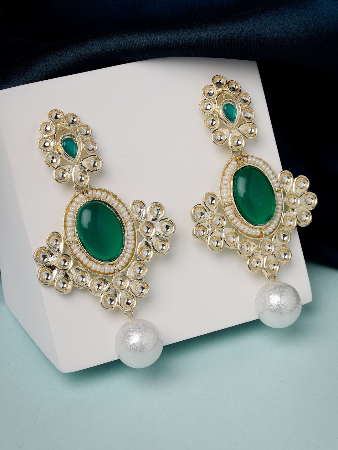 

ADIVA Gold-Plated Kundan-Studded Classic Drop Earrings