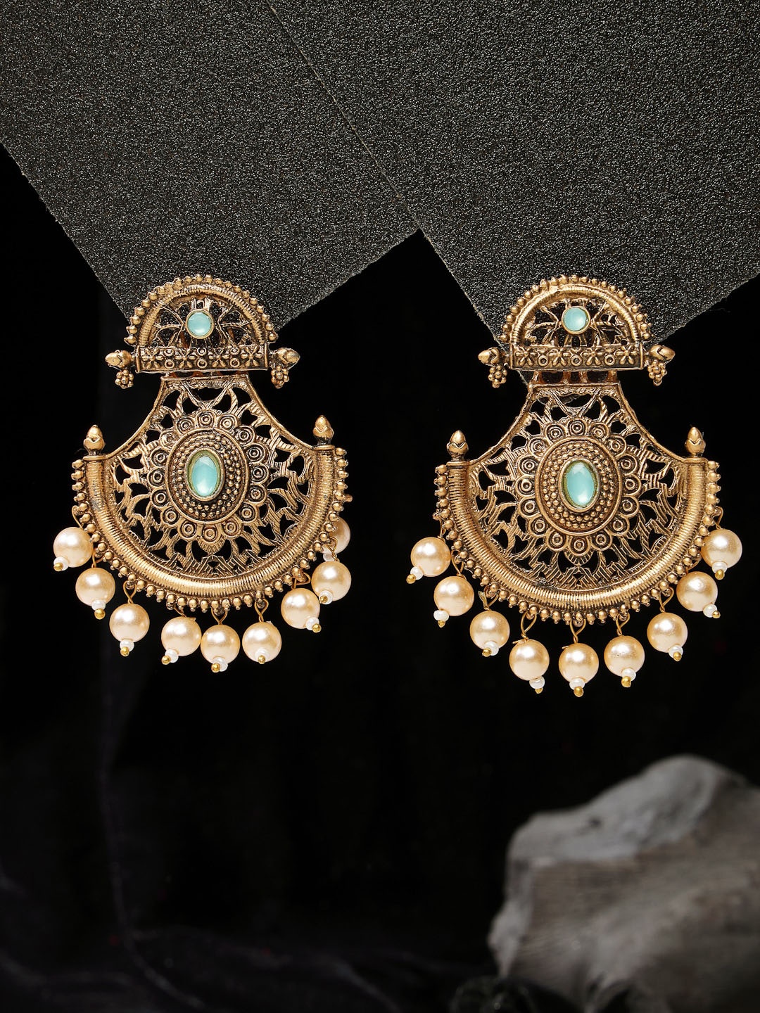 

ADIVA Gold-Plated Stone-Studded & Beaded Classic Chandbalis