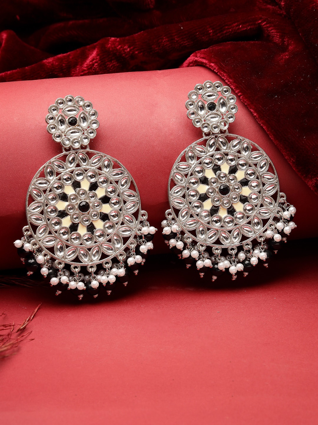 

ADIVA Silver-Plated Kundan Studded Circular Chandbalis