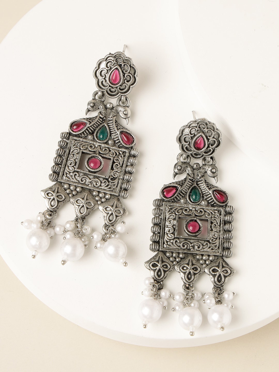 

ADIVA Silver-Plated Contemporary Oxidised Drop Earrings
