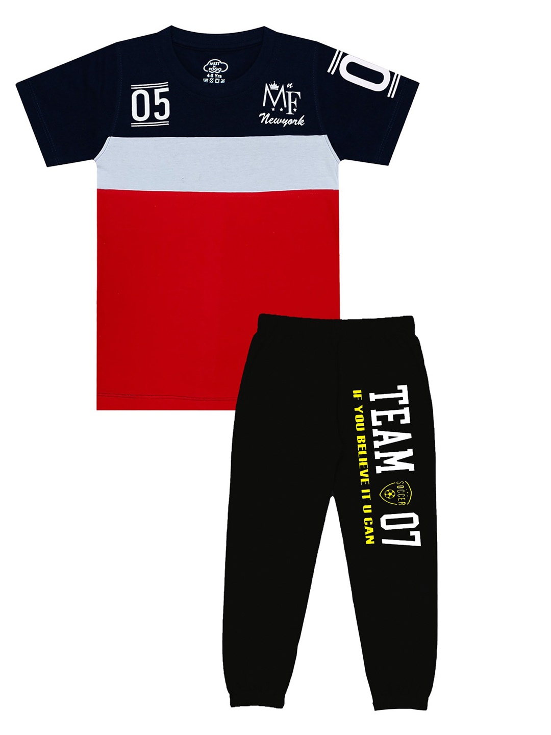 

MIST N FOGG Boys Printed T-shirt with Trousers, Black