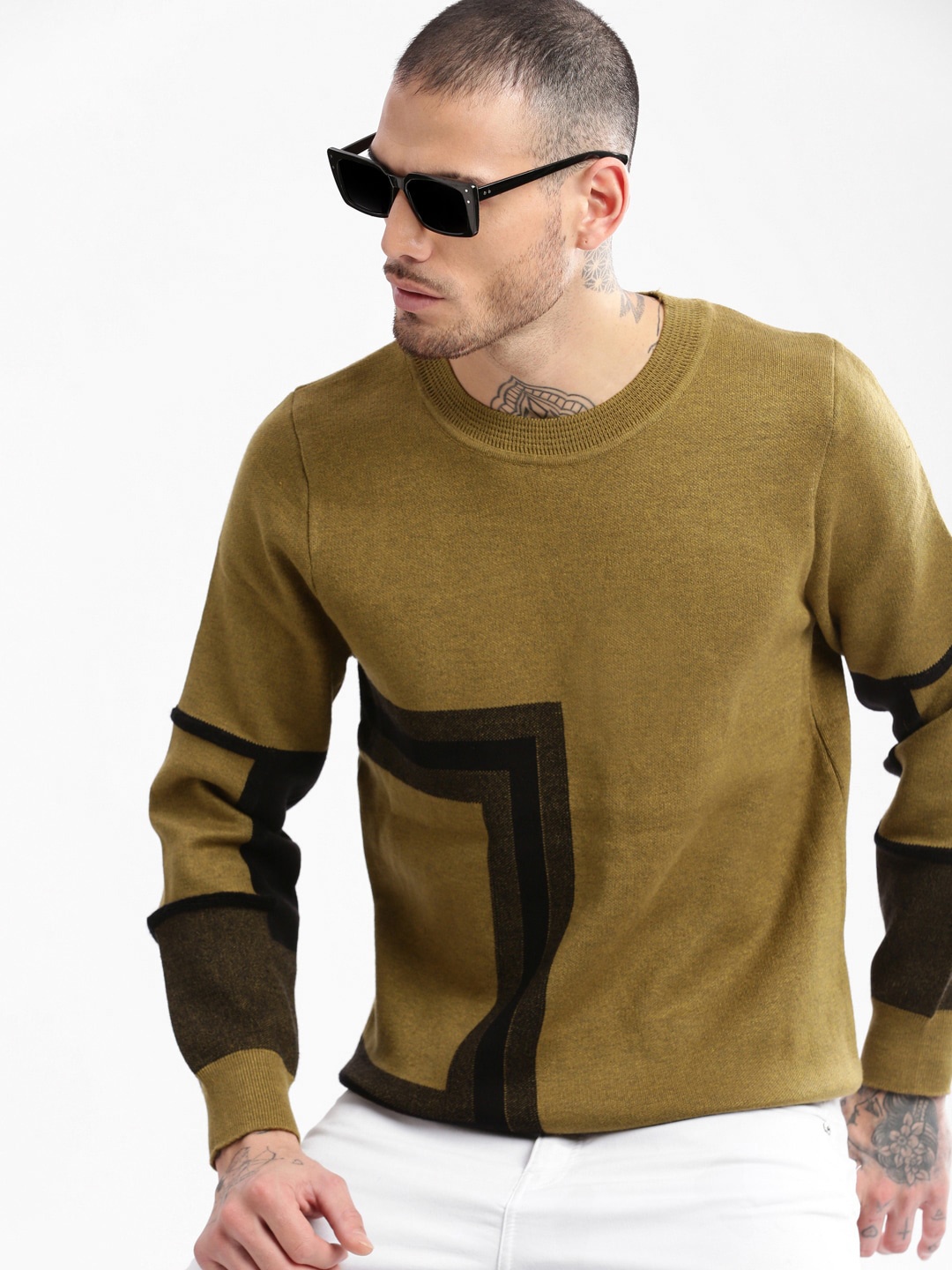

SHOWOFF Geometric Printed Acrylic Pullover Sweater, Green