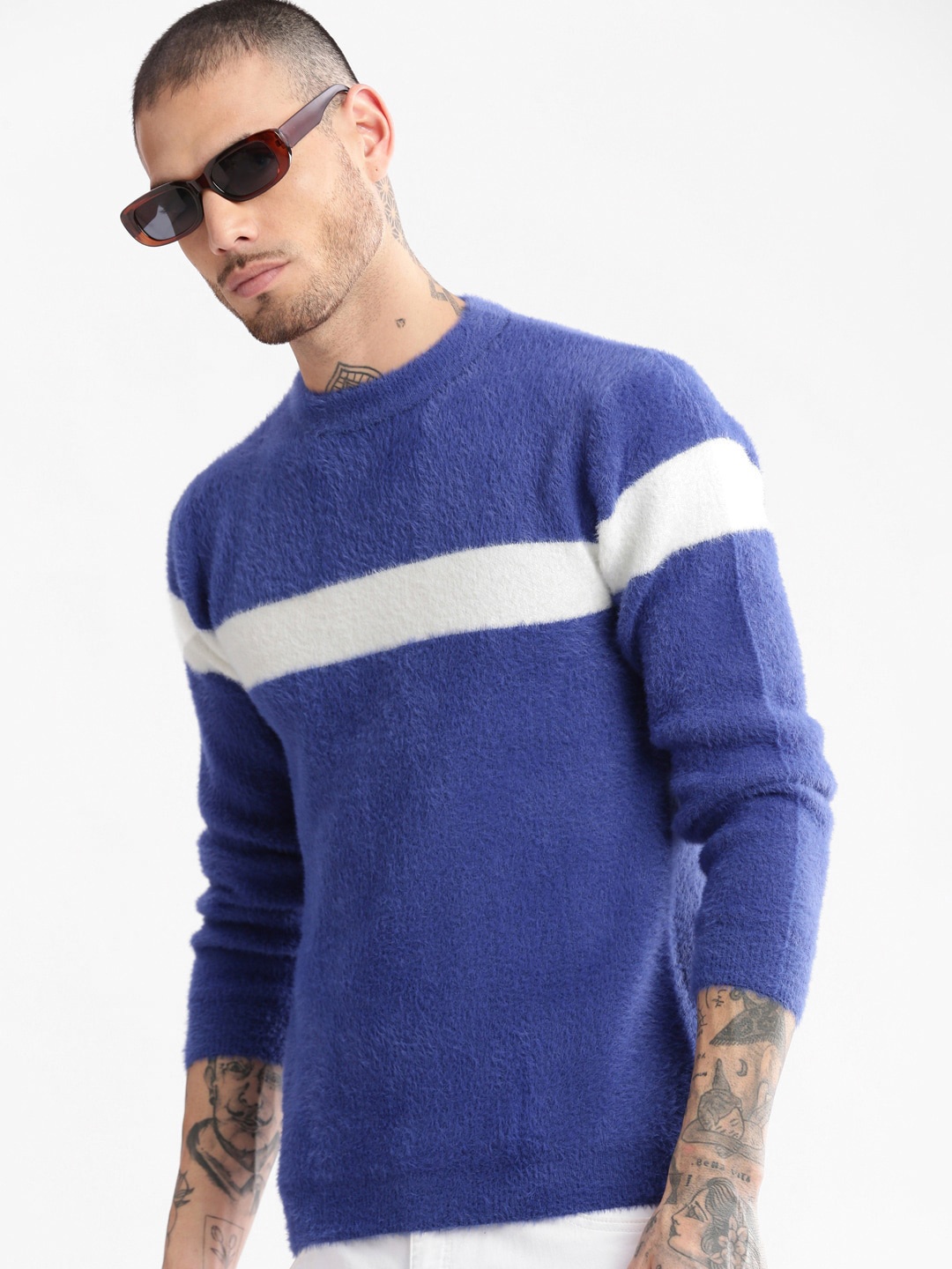 

SHOWOFF Striped Acrylic Pullover Sweater, Blue