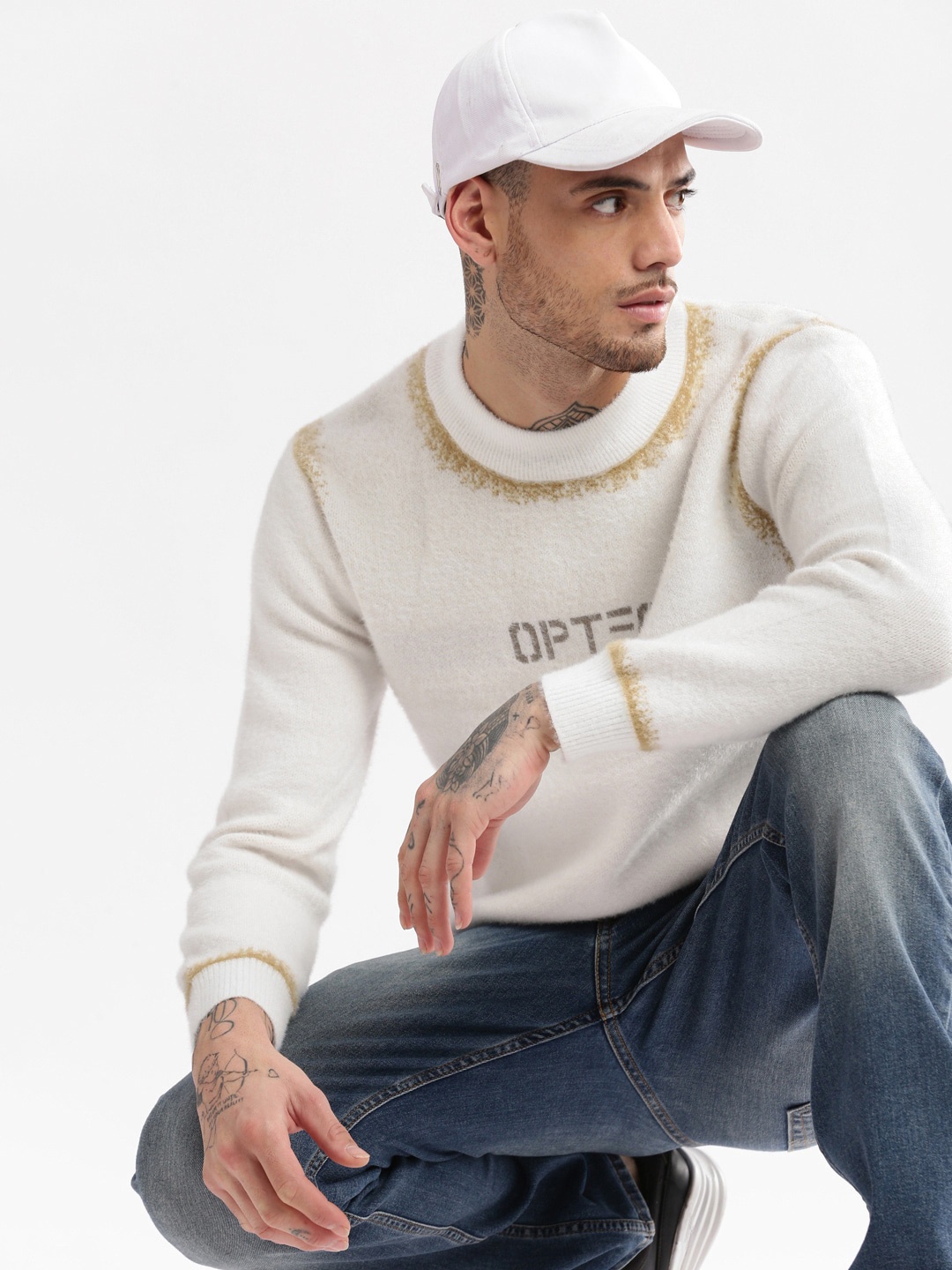 

SHOWOFF Typography Printed Acrylic Pullover Sweater, Cream