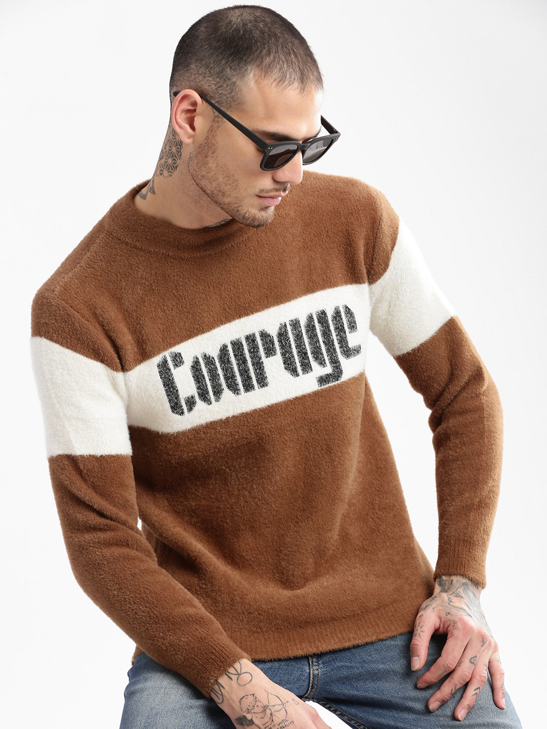 

SHOWOFF Typography Printed Cotton Pullover, Brown