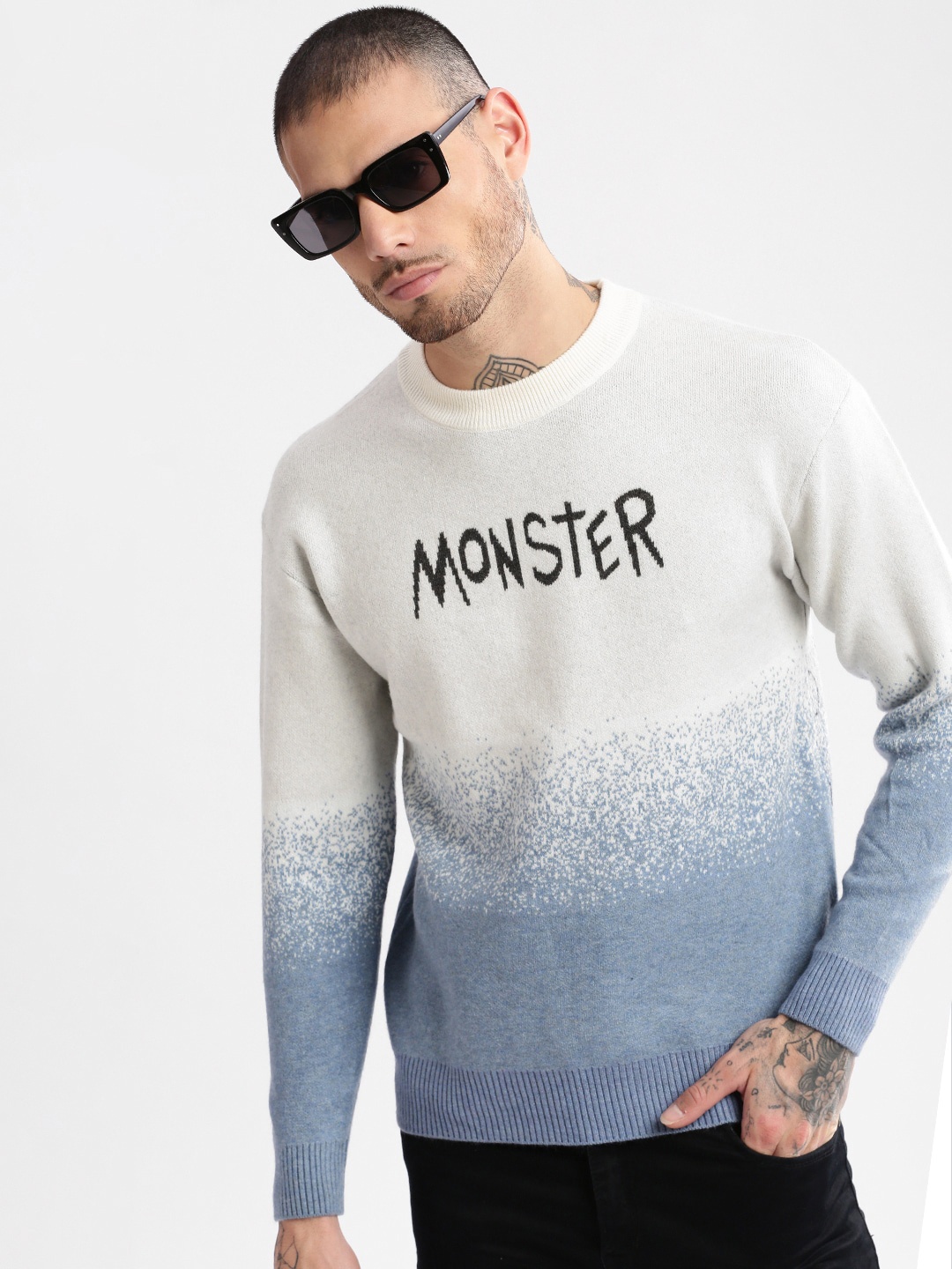 

SHOWOFF Round Neck Long Sleeves Typography Printed Pullover, Blue