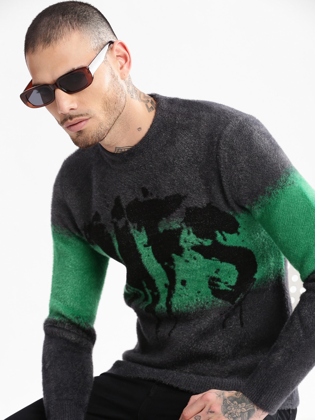 

SHOWOFF Typography Printed Long Sleeves Acrylic Pullover Sweaters, Grey