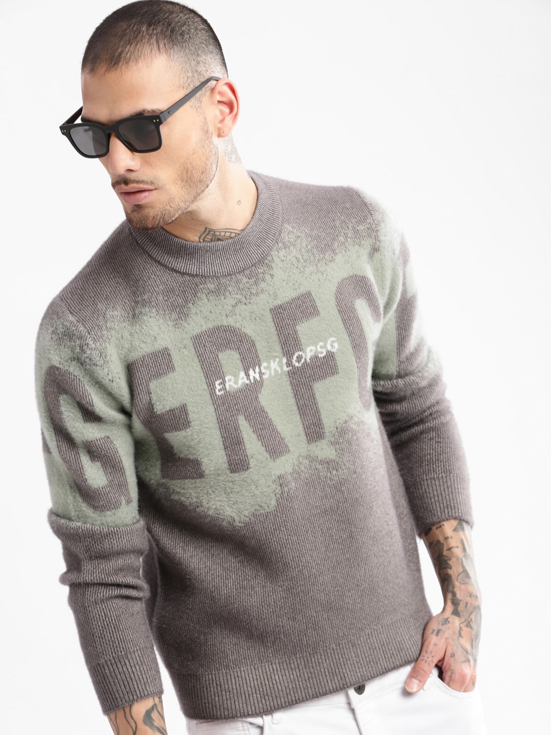 

SHOWOFF Typography Printed Acrylic Pullover, Sea green