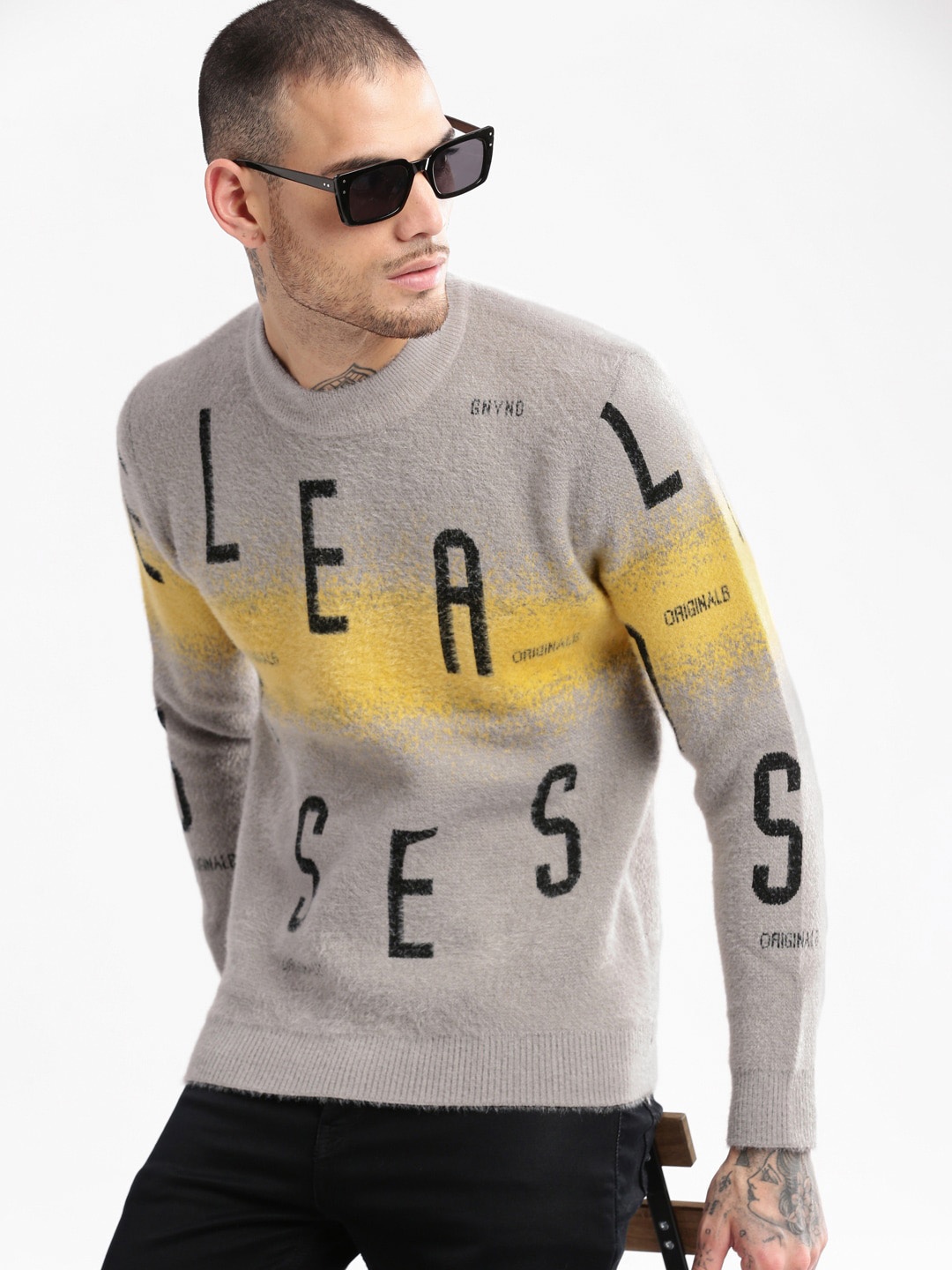 

SHOWOFF Typography Round Neck Long Sleeves Pullover, Grey