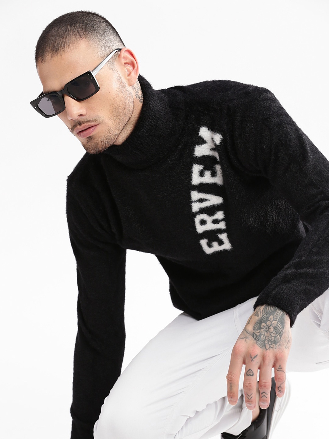 

SHOWOFF Typography Turtle Neck Long Sleeves Pullover, Black