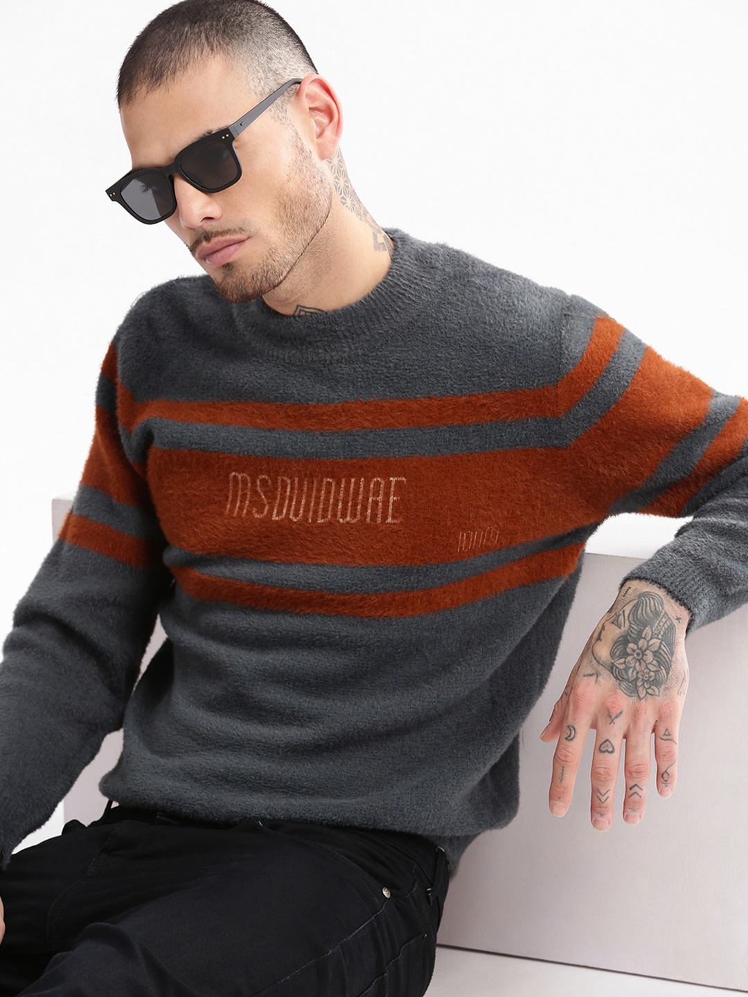 

SHOWOFF Striped Acrylic Pullover Sweater, Blue