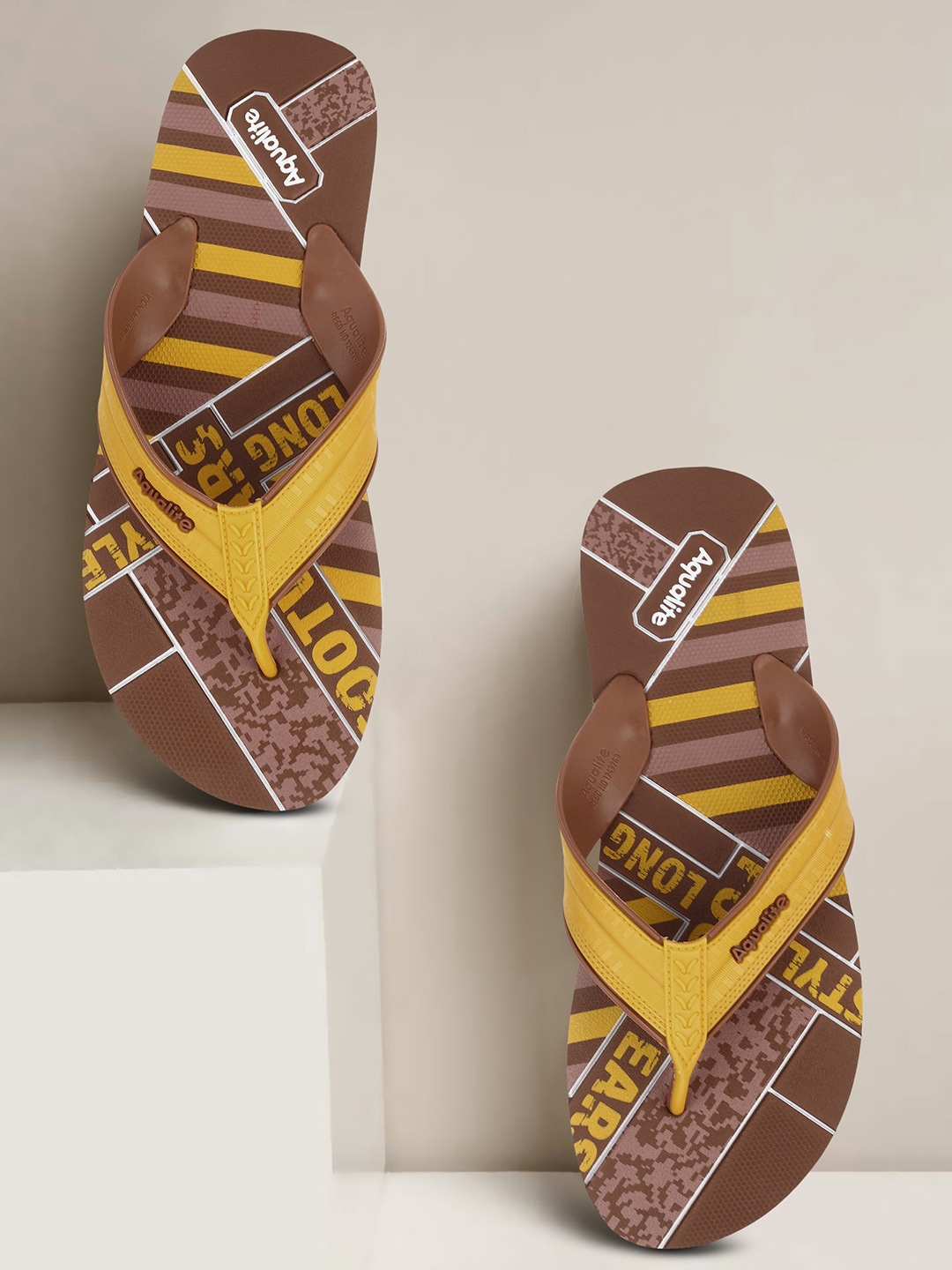 

Aqualite Men Printed Rubber Thong Flip-Flops, Brown