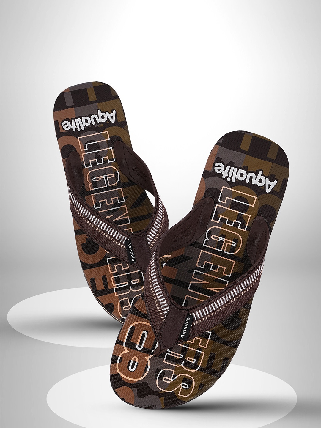 

Aqualite Men Printed Thong Flip-Flops, Coffee brown