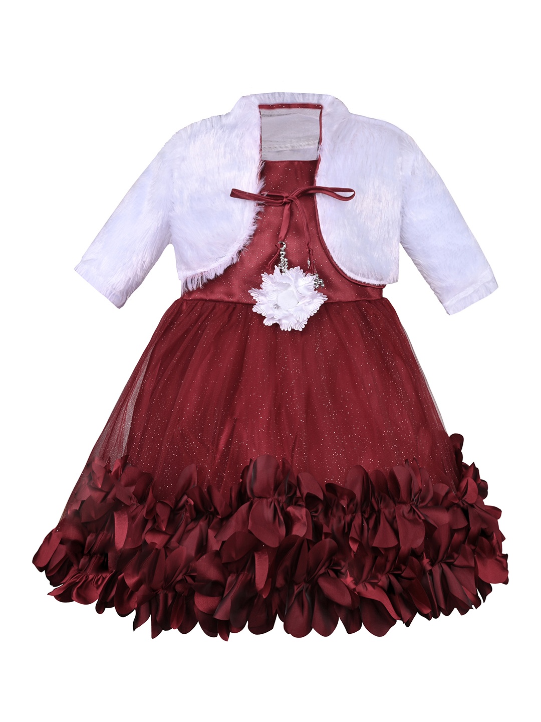 

Wish Karo Girls Embellished Net Gown With Jacket, Maroon